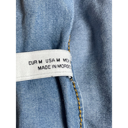 Zara Women's Blue Drop Sleeve Chambray Slit Tie Open Back A Line Midi Dress Sz M