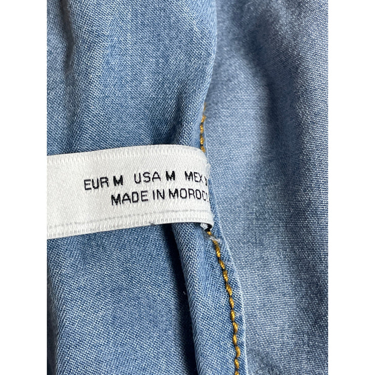 Zara Women's Blue Drop Sleeve Chambray Slit Tie Open Back A Line Midi Dress Sz M