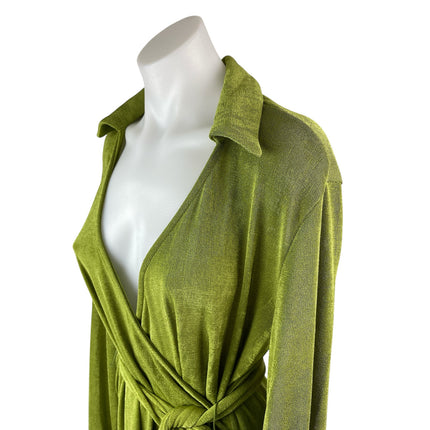Princess Polly Party Time Green Velour Long Sleeve Mini A-Line Wrap Dress Sz 4