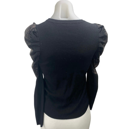 Unbranded Women's Black Jeweled Rhinestone Long Puff Sleeve Blouse Top Size S