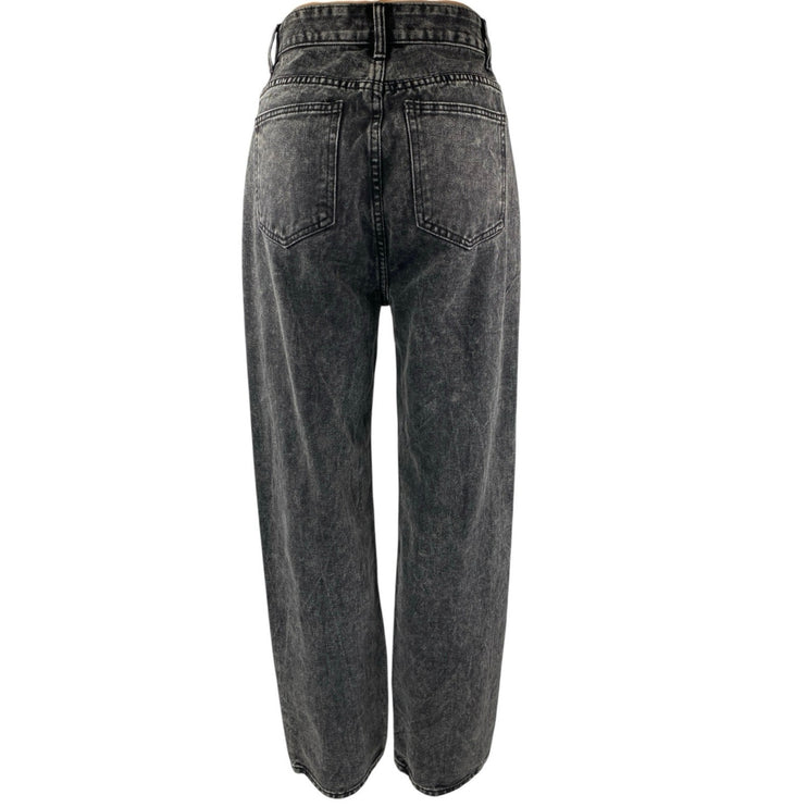 Momokrom women's Black Washed High Waisted Wide Leg Baggy Denim Jeans Size 6