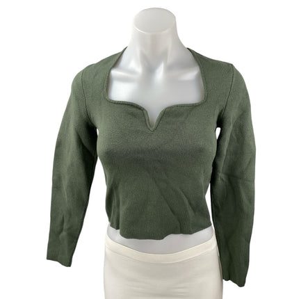 Abercrombie & Fitch Womens Green Knit Square Neck Long Sleeve Crop Sweater Top S