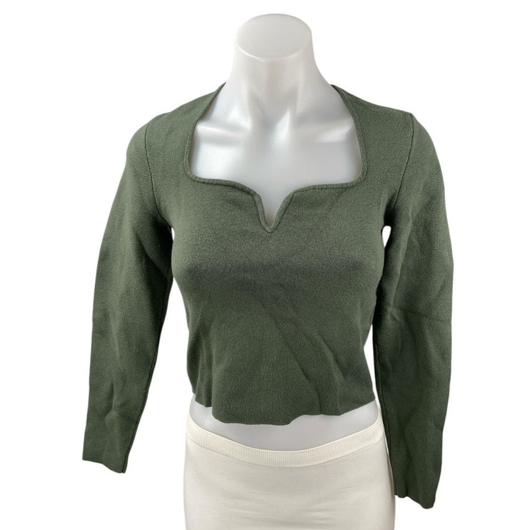 Abercrombie & Fitch Womens Green Knit Square Neck Long Sleeve Crop Sweater Top S