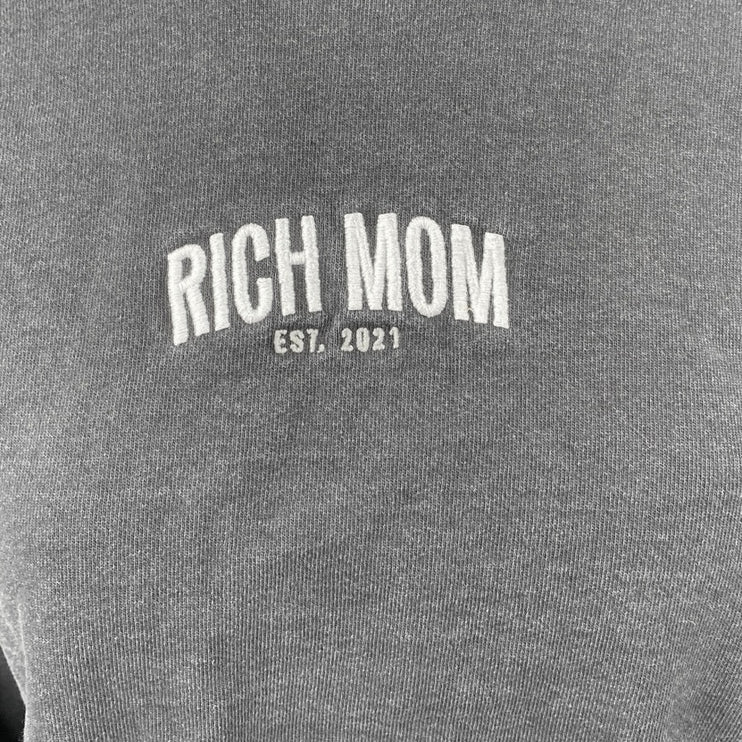 Rich Mom Women's Black Embroidered Logo Long Sleeve Sweatshirt Sweater Top Sz L