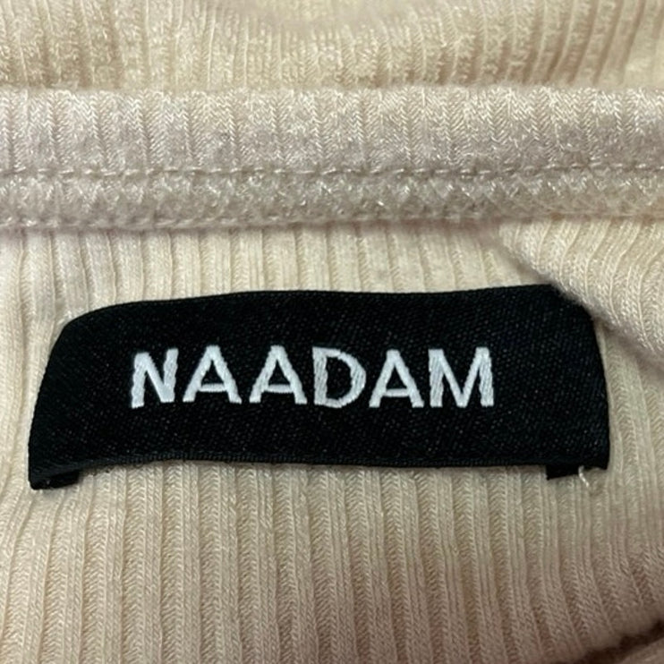 Naadam Cream Cashmere Ribbed Knit Long Sleeve Henley Crop Sweater Top Size XXS