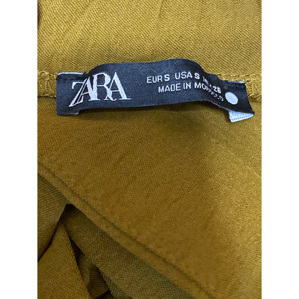 Zara Women's Olive Green Tie Waist Belted High Rise A Line Mini Shorts Size S