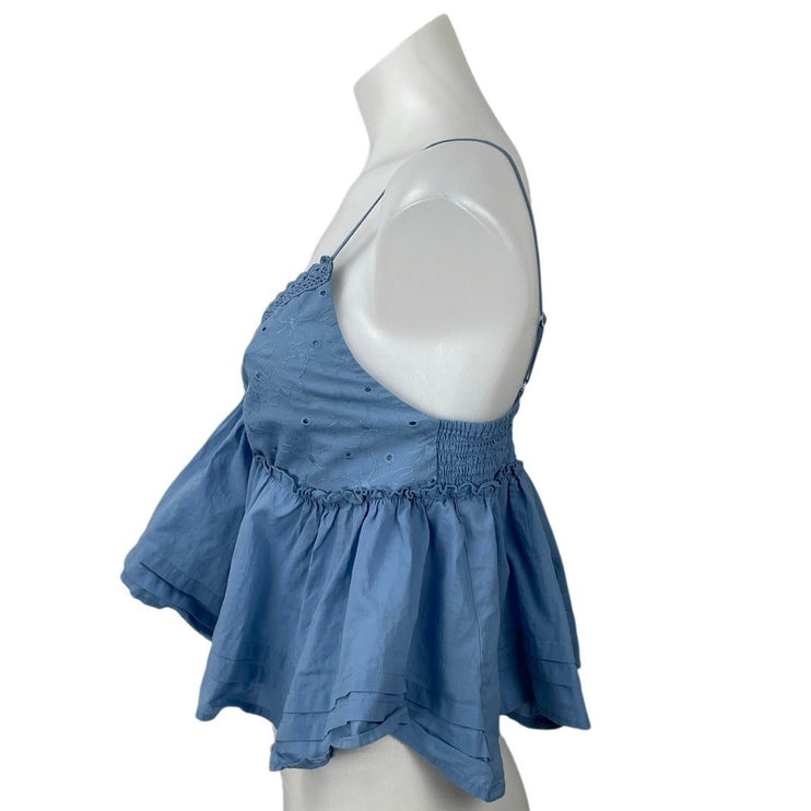 BP. Blue Lace Eyelet V Neck Sleeveless Crop Babydoll Peplum Camisole Tank Top S