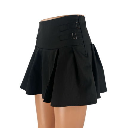 Princess Polly Women's Black Buckle Zip High Waist Pleated A Line Mini Skirt 4