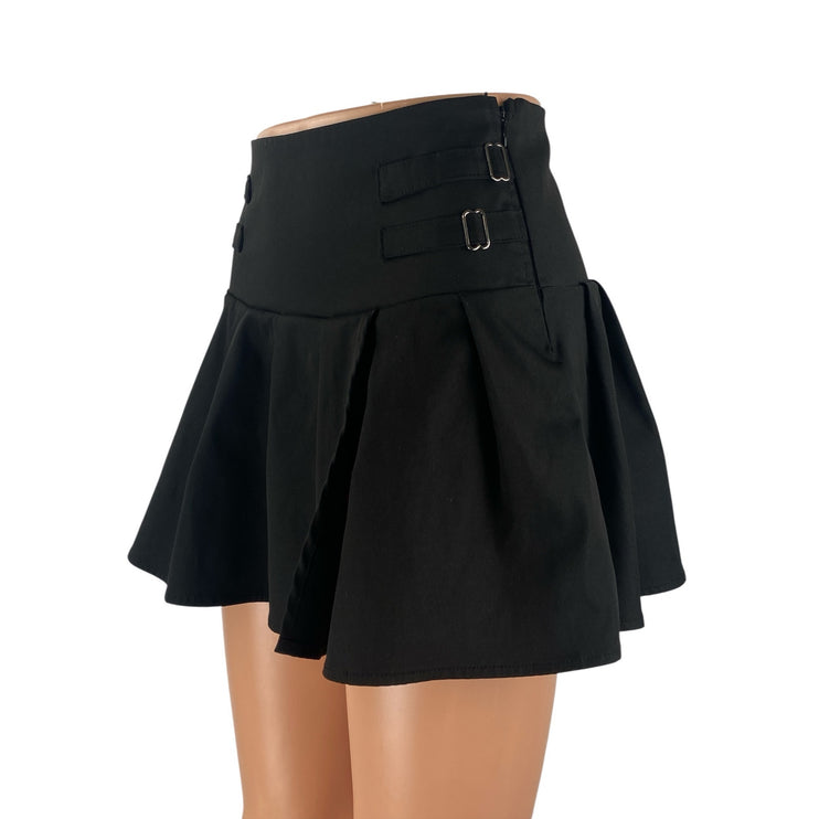Princess Polly Women's Black Buckle Zip High Waist Pleated A Line Mini Skirt 4