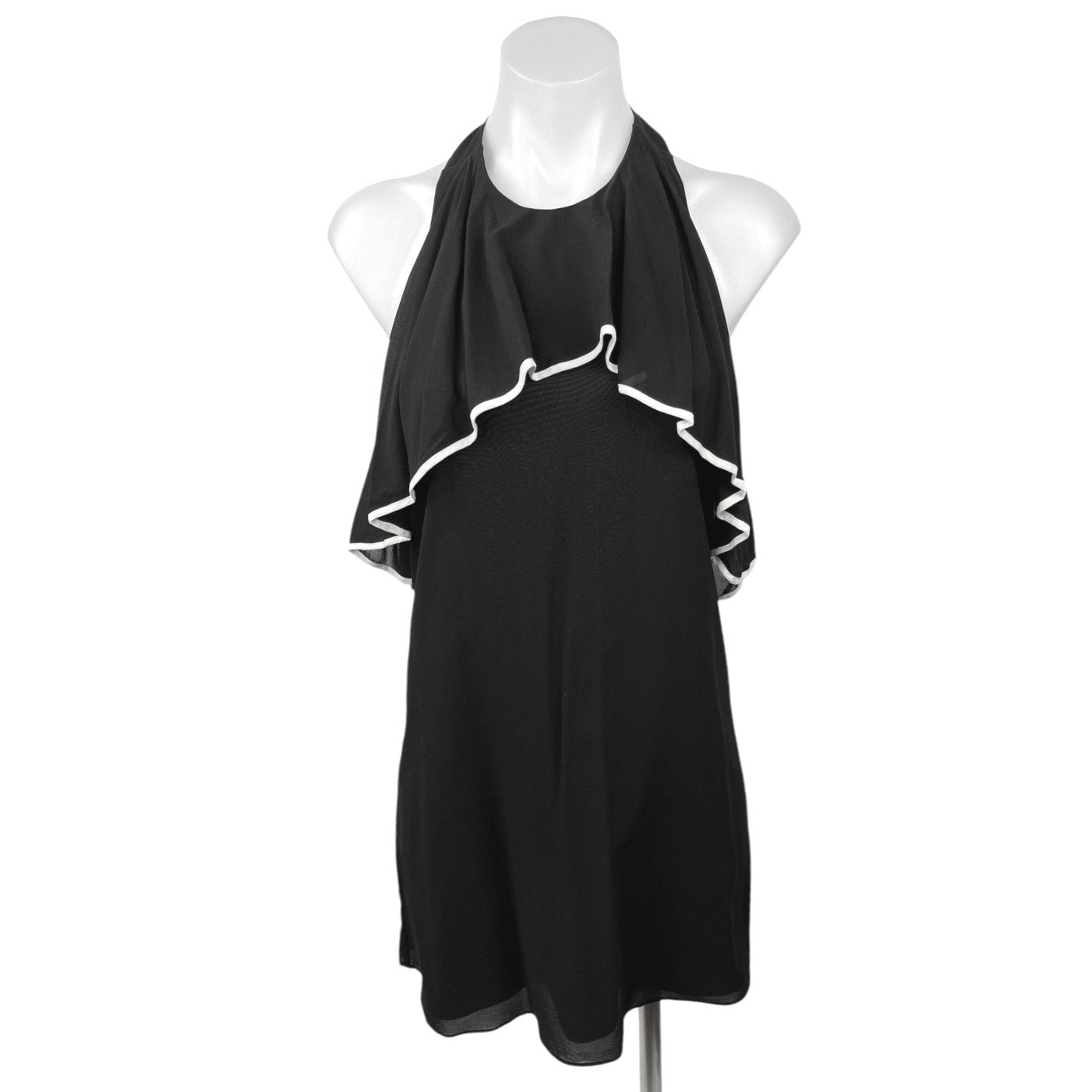 Alice + Olivia Black White Silk Ruffle Layered Halter Mini Shift Dress Size XS Alice + Olivia Black White Silk Ruffle Layered Halter Mini Shift Dress Size XS