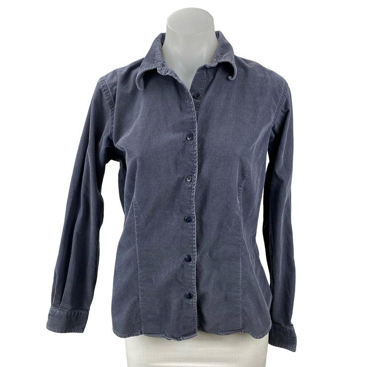 Lands' End Women's Navy Blue Corduroy Long Sleeve Button Down Shirt Top Size S