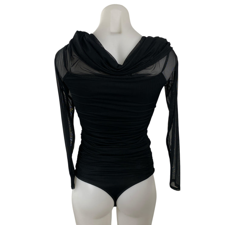 Abercrombie & Fitch Black Cowl Neck Mesh Long Sleeve Blouse Bodysuit Top Size S