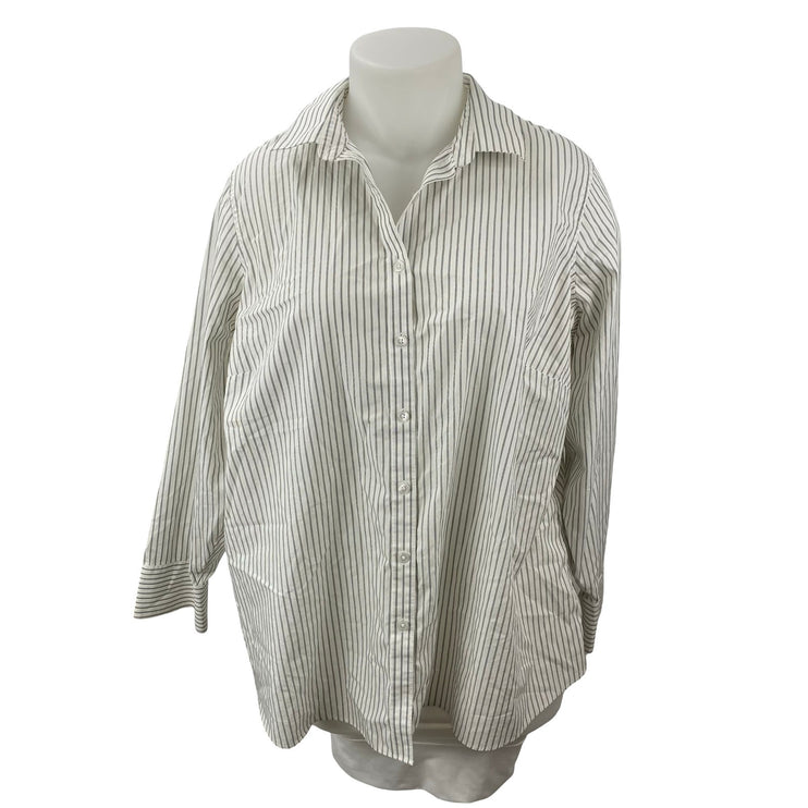 Lands' End Women's White Black Striped Long Sleeve Button Down Shirt Top 24W