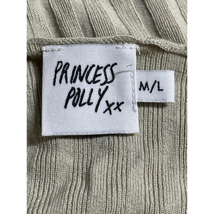 Princess Polly Beige Ribbed Knit Square Neck Short Sleeve Sculpt Crop Top Sz M/L