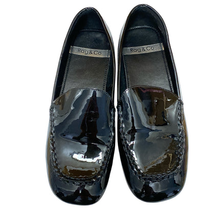 Rag & Co Women's Black Patent Leather Square Toe Slip On Loafers Shoes Size 10