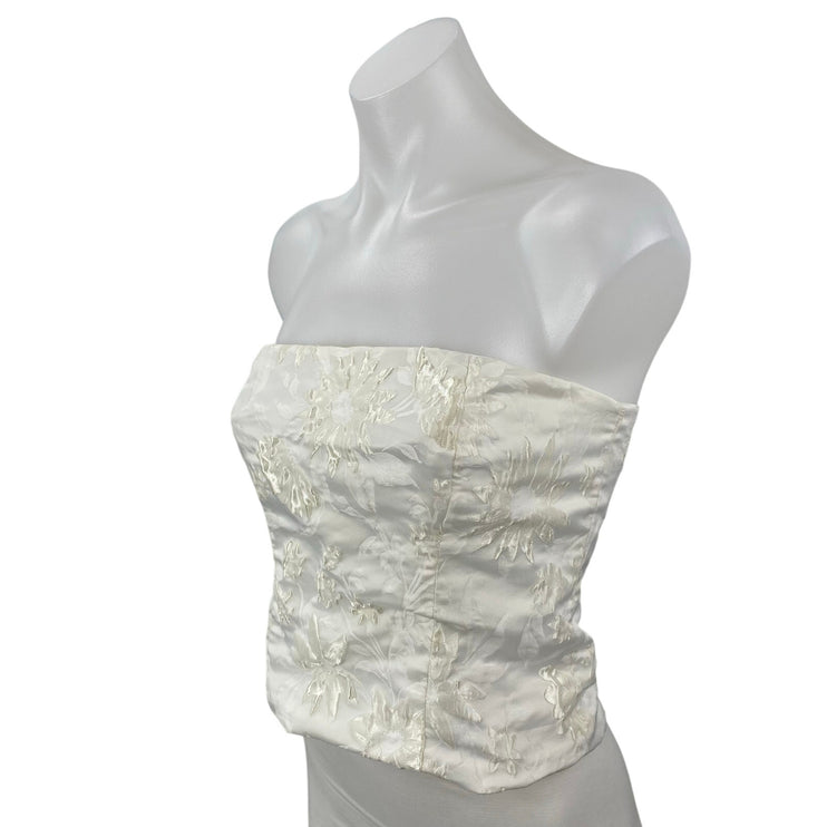 Reformation Giorgia Women's White Floral Sleeveless Bandeau Crop Corset Top Sz 4
