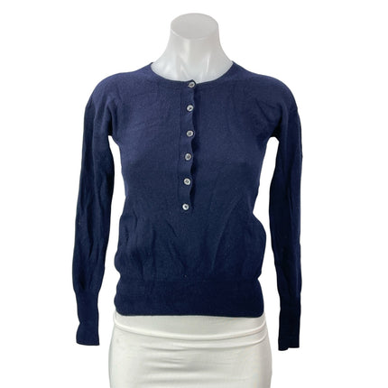 J. Crew Womens Navy Blue Long Sleeves Cashmere Knit Henley Tee T-shirt Top Sz XS