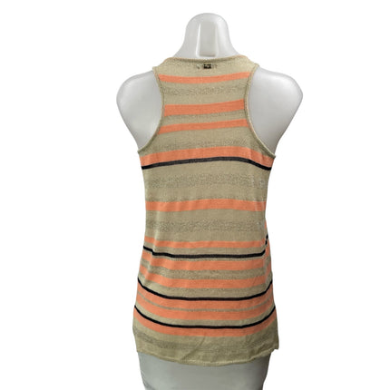 Maria Filo Womens Beige Coral Striped Racerback Knit Sleeveless Slit Tank Top XS