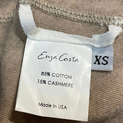 Enza Costa Womens Tan Cashmere Long Sleeve Cuffed V-neck Henley Sweater Top XS