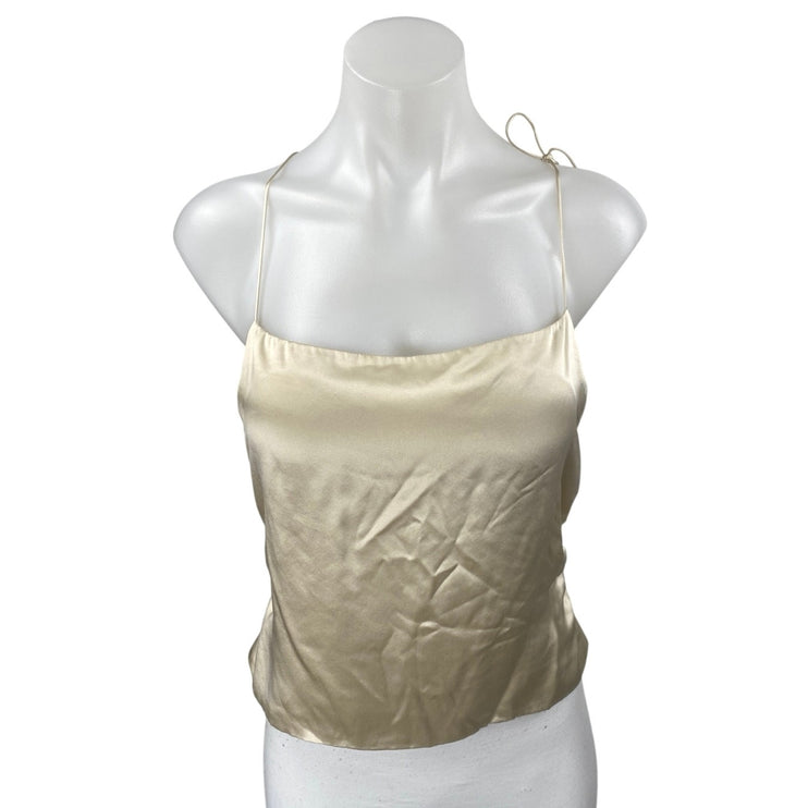 NEW Reformation Gold 100% Silk Sleeveless Cami Camisole Smocked Crop Tank Top 10