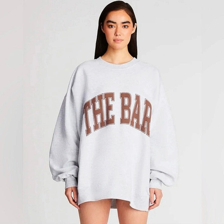 The Bar Varsity Unisex Gray Graphic Print Long Sleeve Pullover Sweatshirt Top L