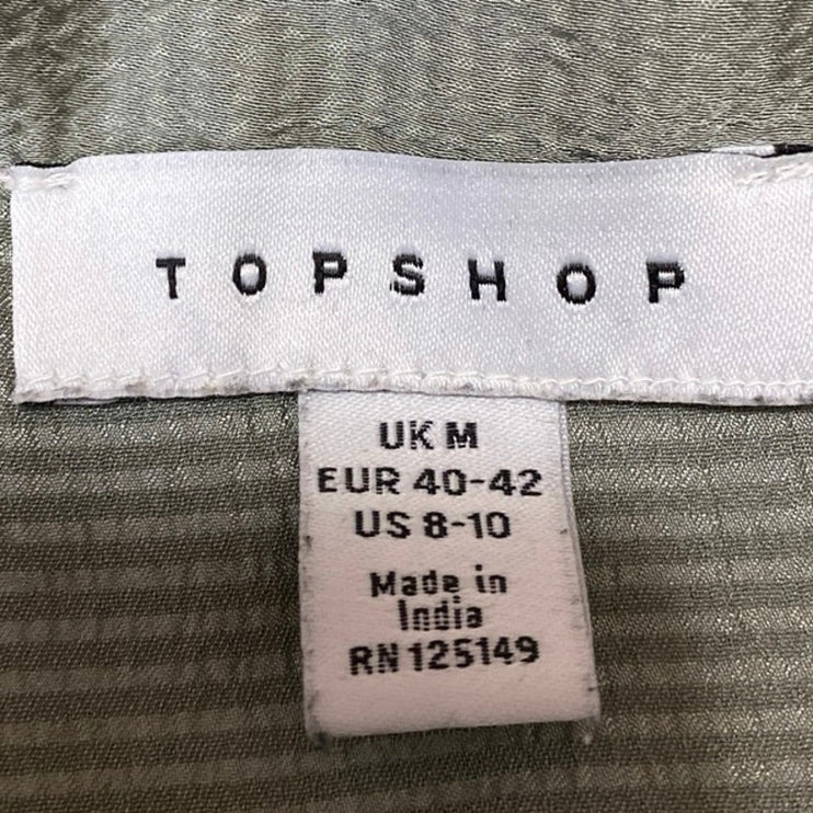 Topshop Women's Green Silk Satin Long Sleeve Button Down Pajama Set Size 8/10