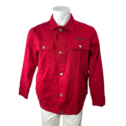 Southpole Men's Red Embroidered Long Sleeve Button Up Shirt Shacket Jacket Sz M