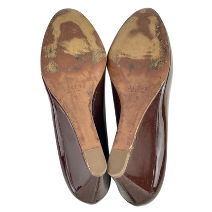 J. Crew Womens Maroon Red Patent Leather Slip On Wedge Heels Pumps Shoes Sz 12