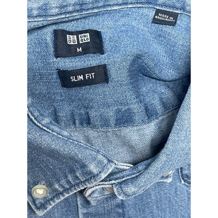 Uniqlo Men's Blue Slim Fit Long Sleeve Button Down Pocket Denim Shirt Top Size M