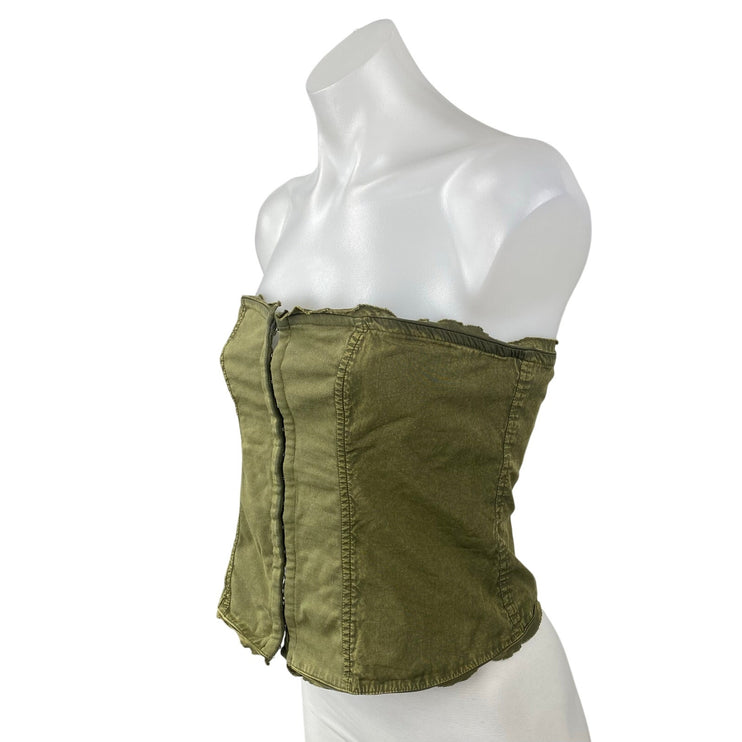 Free People Just A Minute Women's Green Zip Sleeveless Tube Bandeau Crop Top S