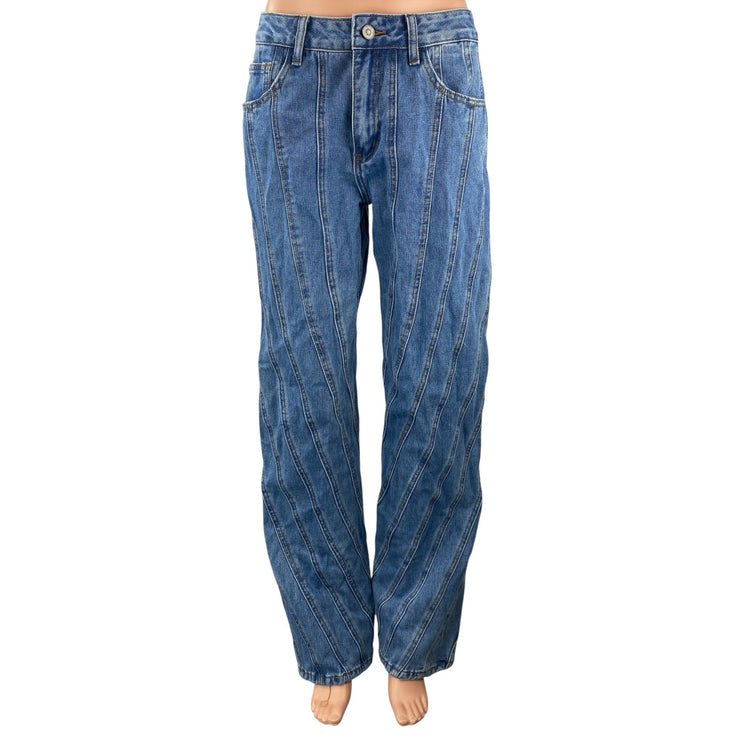 NEW Fashion Nova Women's Blue Seam Detail High Rise Straight Denim Jeans Pants 7