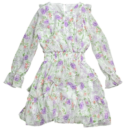 Rare Editions Big Girl's Floral Smocked Ruffle Long Sleeve Midi Flare Dress 12