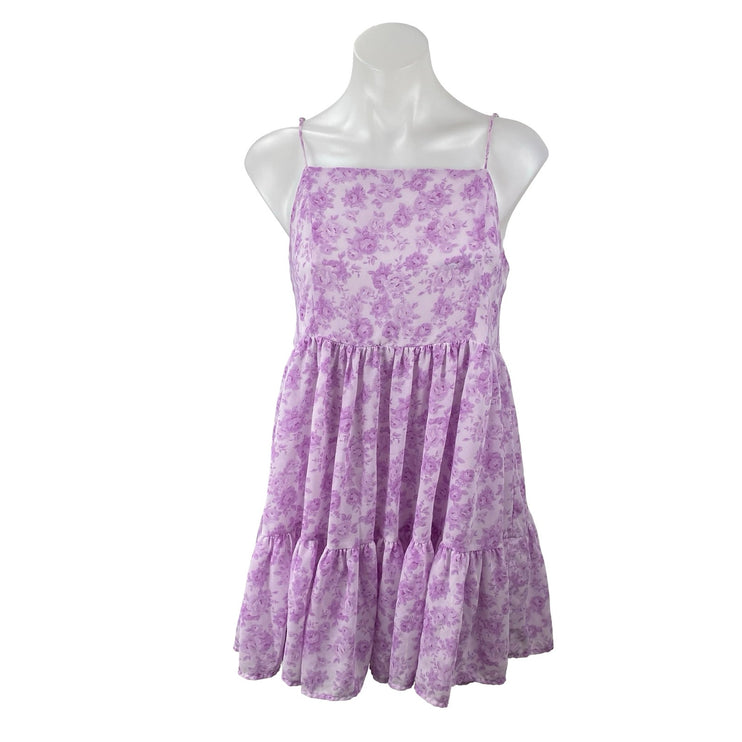 Forever 21 Purple Lilac Floral Sleeveless Cami Tiered A Line Mini Dress Size S