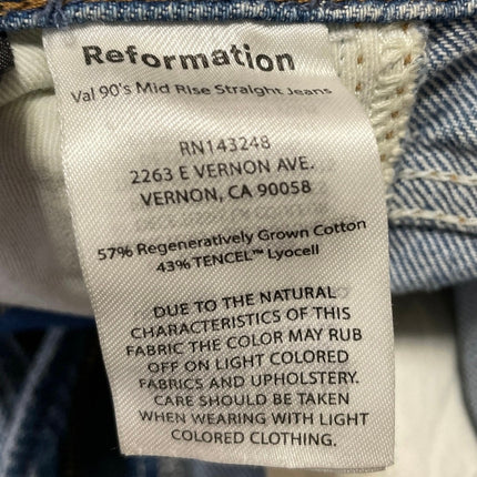 Reformation Val 90s Mid Rise Straight Leg Women's Blue Denim Jeans Size 25