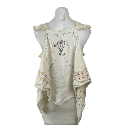 Joshua Michael Women's Beige Collared Sleeveless Embroidered Blouse Top Size S