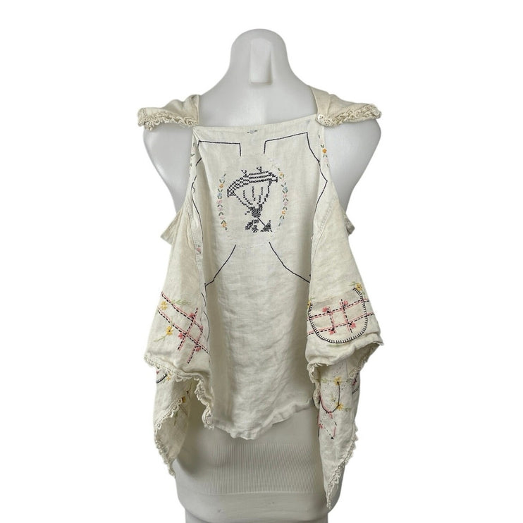 Joshua Michael Women's Beige Collared Sleeveless Embroidered Blouse Top Size S