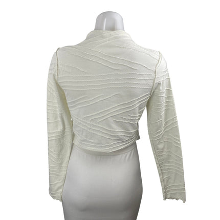 Le lis Women's White Textured Mock Neck Long Sleeve Blouse Crop Top Size S