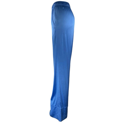 Ser.O.Ya Women's Blue Silk Satin Elastic Waist Wide Leg Lounge Trousers Pants L