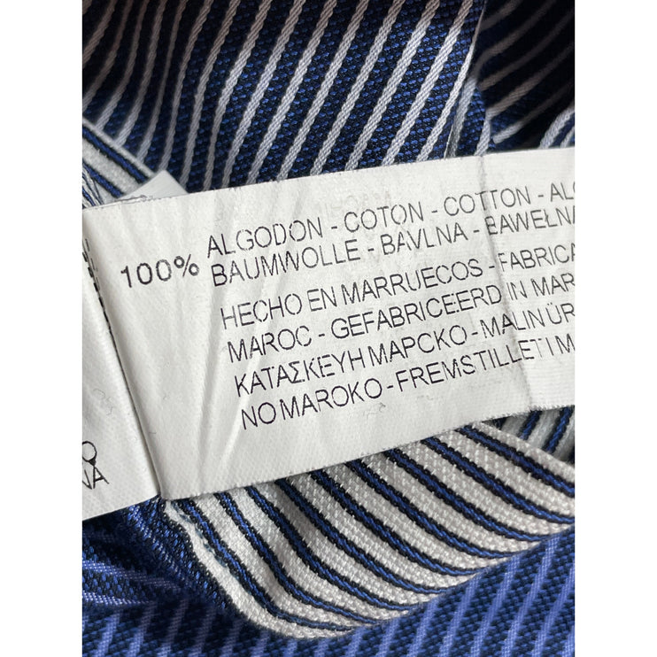 Zara Men Navy Blue Pinstriped Tailored Long Sleeve Button Down Shirt Top Size 14