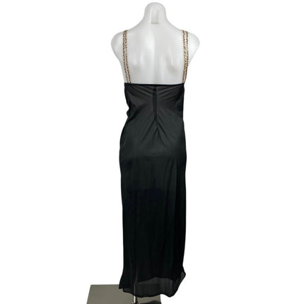 Women's Black Leopard Sleeveless Sheer Mesh Tank Cami Maxi Slip Dress Size M