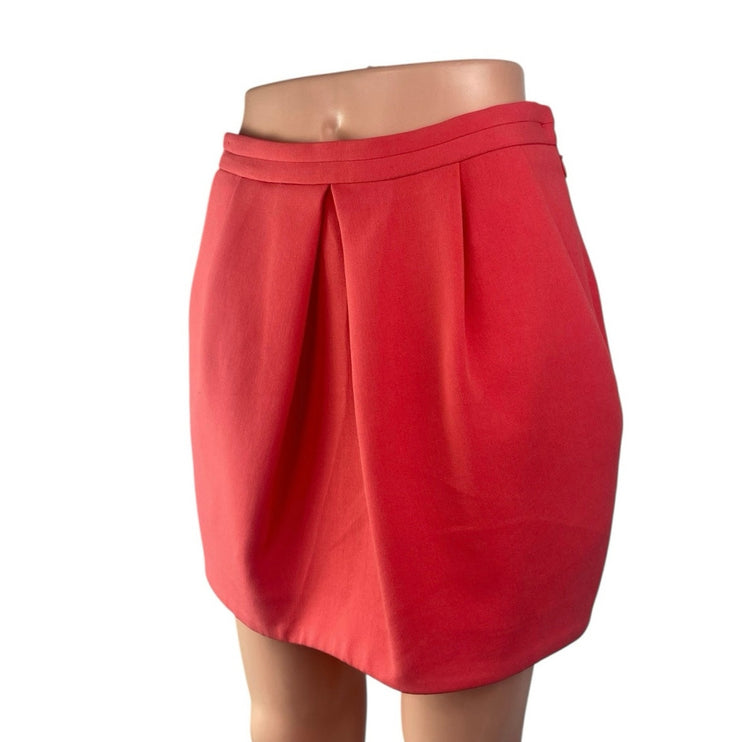 Zara Trafaluc Red Coral Peach Pleated High Waisted Tulip Pencil Mini Skirt Sz S