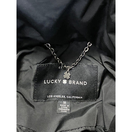 Lucky Brand Black High Neck Long Sleeve Button Zip Quilted Puffer Coat Jacket M