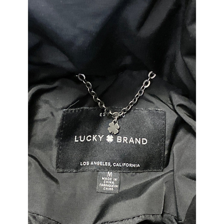 Lucky Brand Black High Neck Long Sleeve Button Zip Quilted Puffer Coat Jacket M