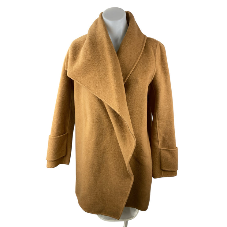 Vince 100% Wool Brown Drape Front Shawl Collar Long Sleeve Puffer Coat Jacket XS