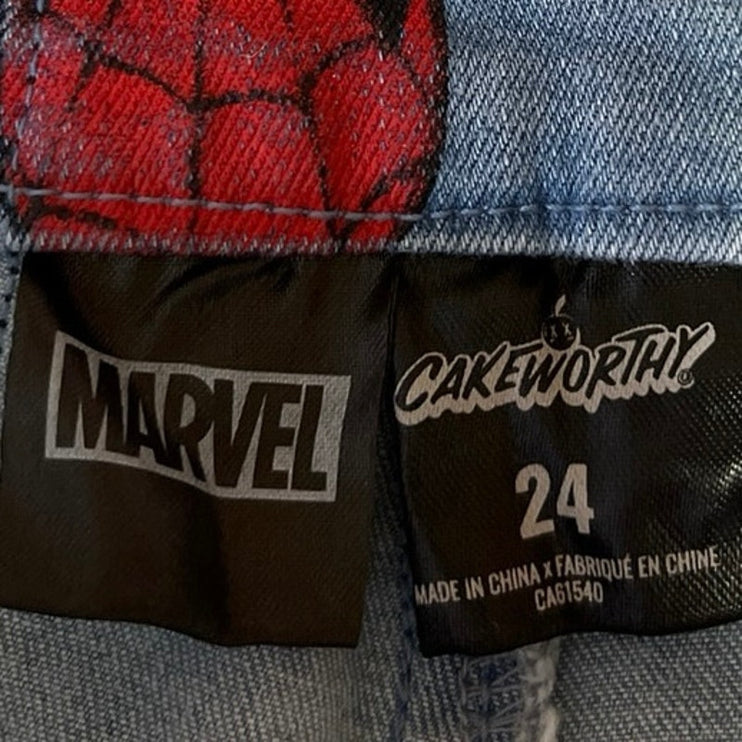 Cakeworthy Marvel Collection Spider Man Boyfriend Mid Rise Skinny Denim Jeans 24