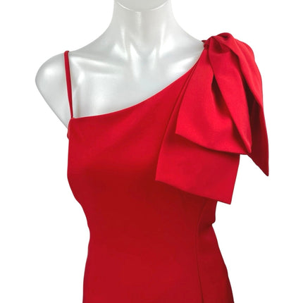 Julia Jordan Red One Shoulder Sleeveless Bow Slit Mini Sheath Dress Size 4
