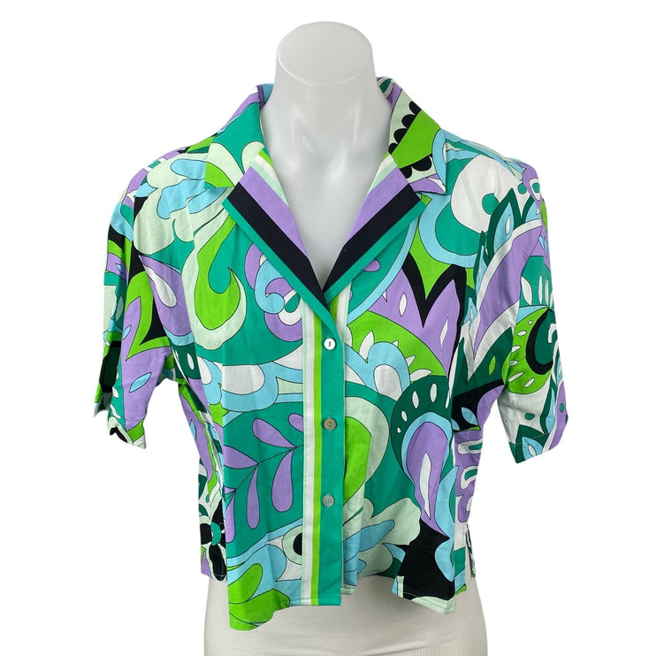 NEW Steve Madden Paloma Multicolor Abstract Button Up Cropped Shirt Top Size S