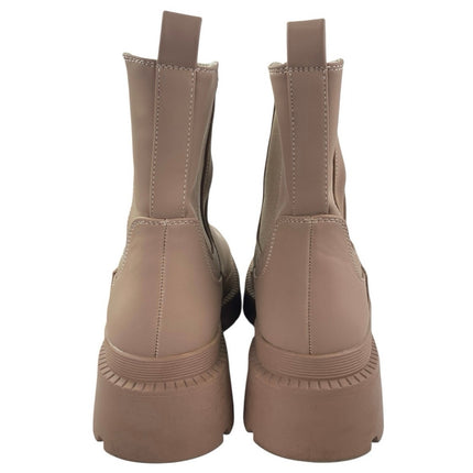 Dream Pairs Beige Leather Round Toe Chunky Platform Chelsea Ankle Boots Size 7.5