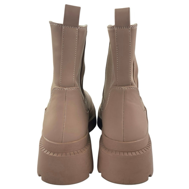 Dream Pairs Beige Leather Round Toe Chunky Platform Chelsea Ankle Boots Size 7.5