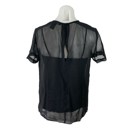 Marc Jacobs Womens Black Pleated Chiffon Overlay Short Sleeve Blouse Top Size 2
